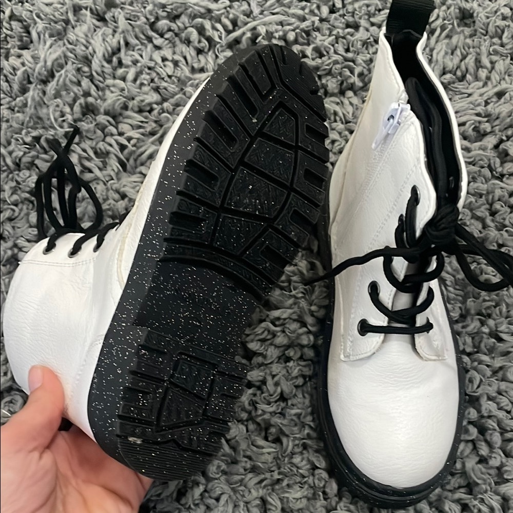 White Leather Combat Boots